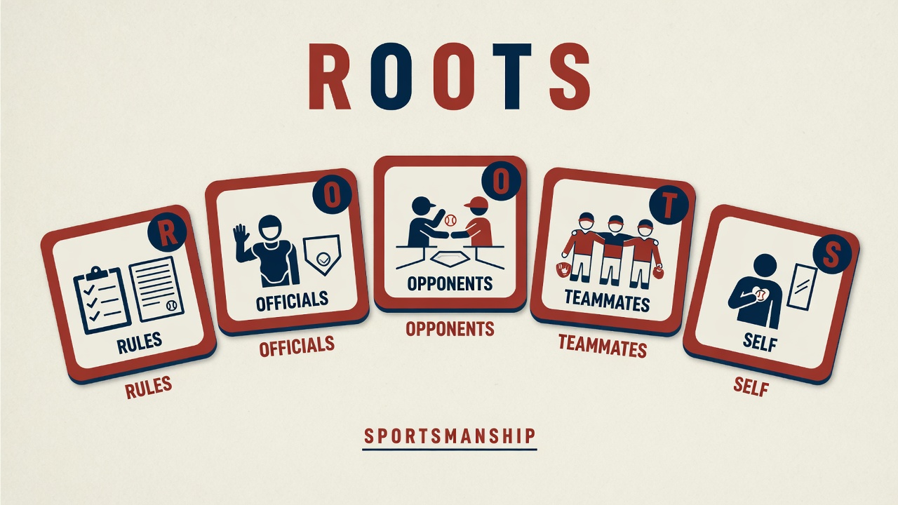 Diagram of the ROOTS coach code: Rules, Officials, Opponents, Teammates, and Self